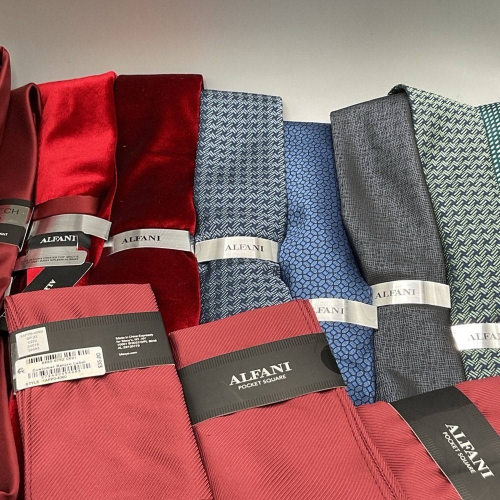 Alfani Men's Red and Blue Pocket Square Collection 8 pieces bundle.